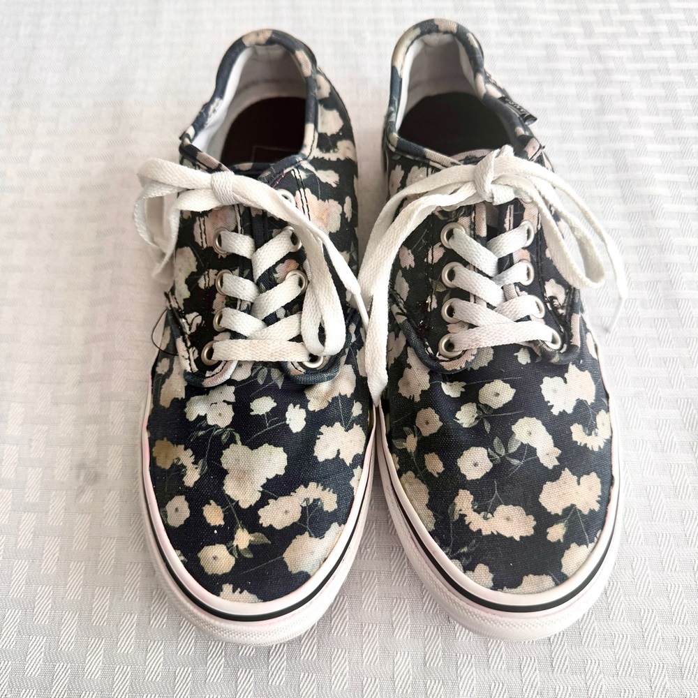 Vans Authentic Floral Canvas Sneakers Black Pink Trim Women's 8.5